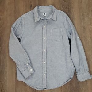 Boys blue and white button up shirt